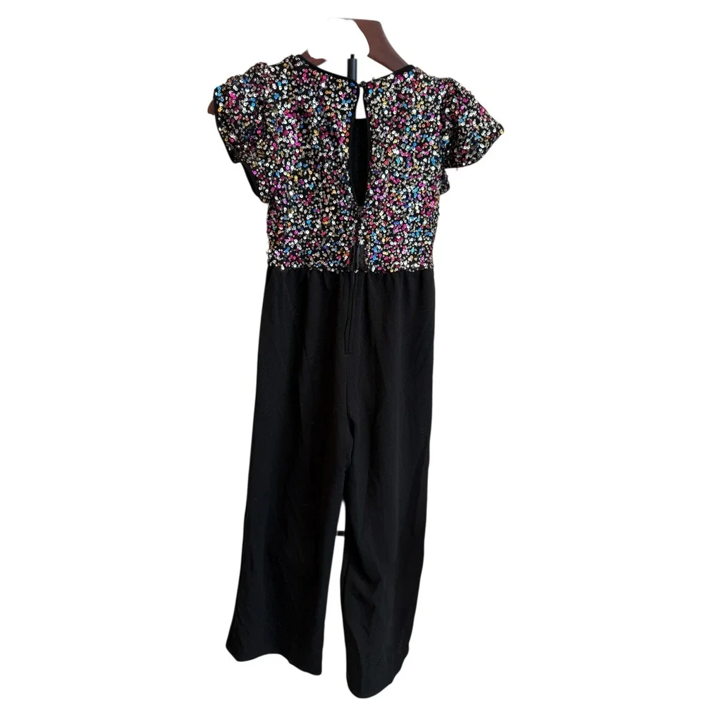 Trixxi Girl Girls Black Sequin Flutter Sleeve Jumpsuit Size S
